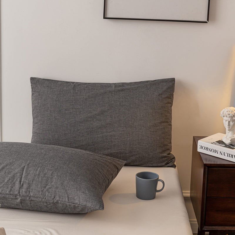 Janlive Washed Cotton Duvet Cover Oueen Ultra Soft 100% Cotton Solid Color Gray Duvet Cover Set with Zipper Closure -3 Pieces Grey Queen - Image 5